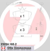 Bakre bromsbelägg med 1 varningskontakt