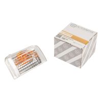 Vänster blinkerslock i spegeln för 16-watts blinkers, med orange lock inuti.