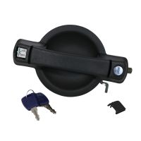 Fram höger dörrhandtag svart med låscylinder